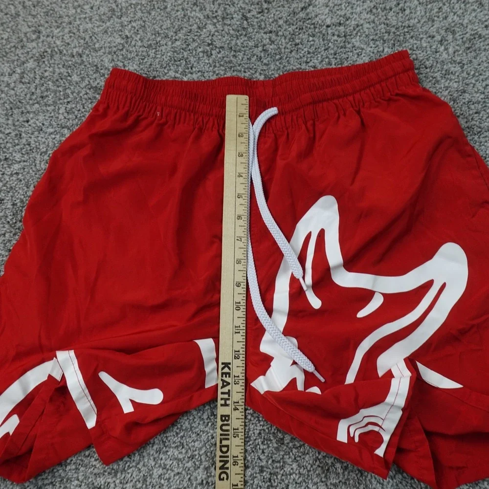 Akoo Shorts Mens L Red White Snobby Fox Graphic Print Drawstring Elastic Waist